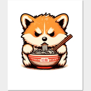 Angry corgi eat noodle ramen Posters and Art